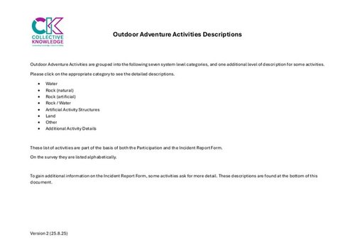Outdoor Adventure Activity Descriptions